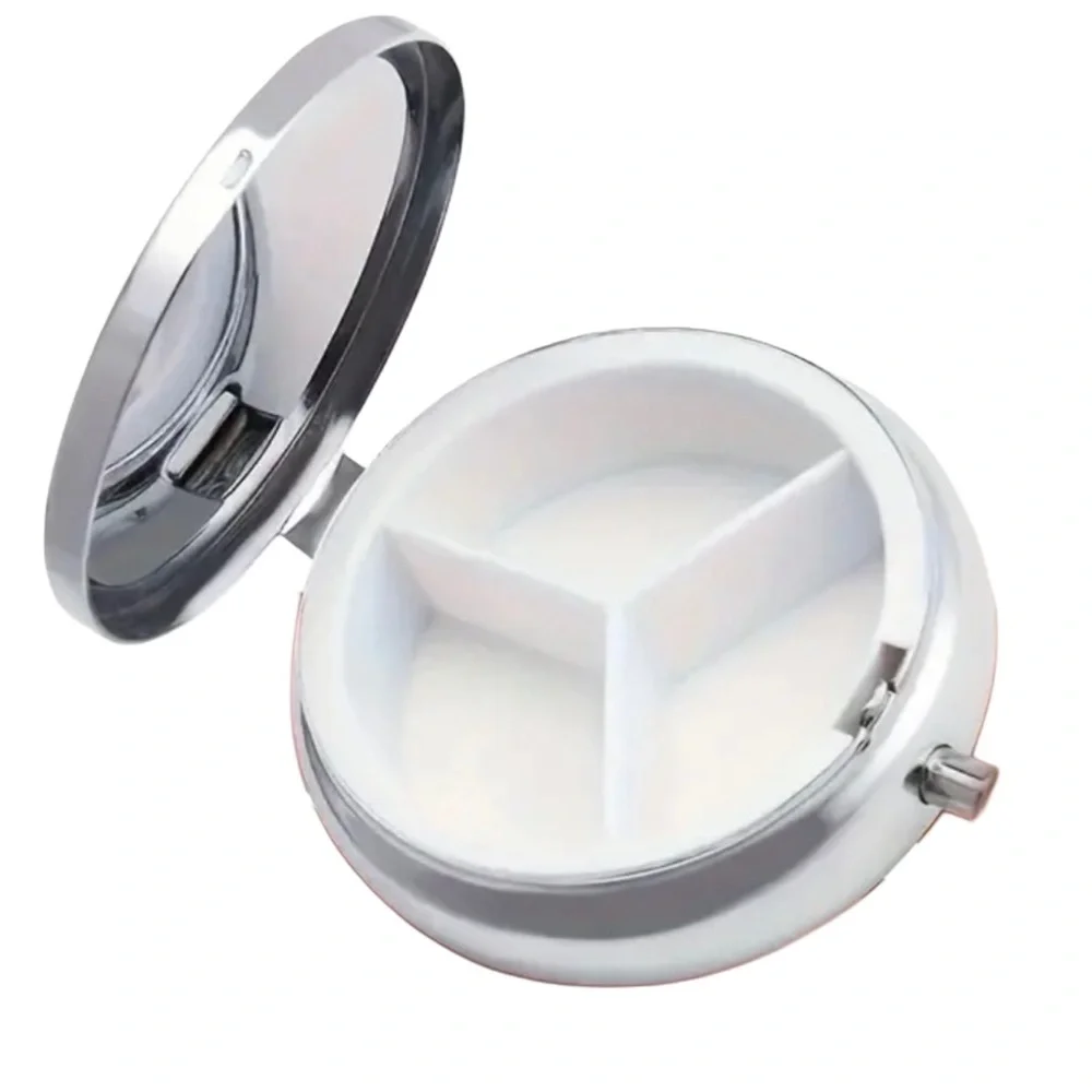 Cute Tabby Cat Pill Case, 3 Compartment Holder, Kawaii Kitty Compact Mirror